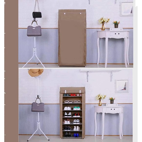 PINK and White - IBEQUEM 7 Tier Shoe Rack with Non-Woven Fabric Cover - Picture 2 of 8